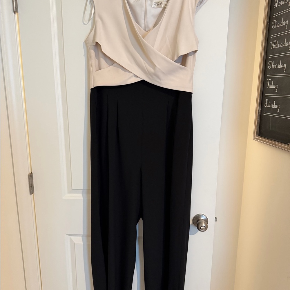 Eliza J Two-Tone Black and Cream Sleeveless Jumpsuit